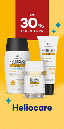 Protetores Solares da marca Heliocare com destaque promocional de at&eacute; 30% sobre pre&ccedil;o de Venda ao P&uacute;blico Recomendado